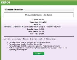 Dépôt sur Onlinebingo